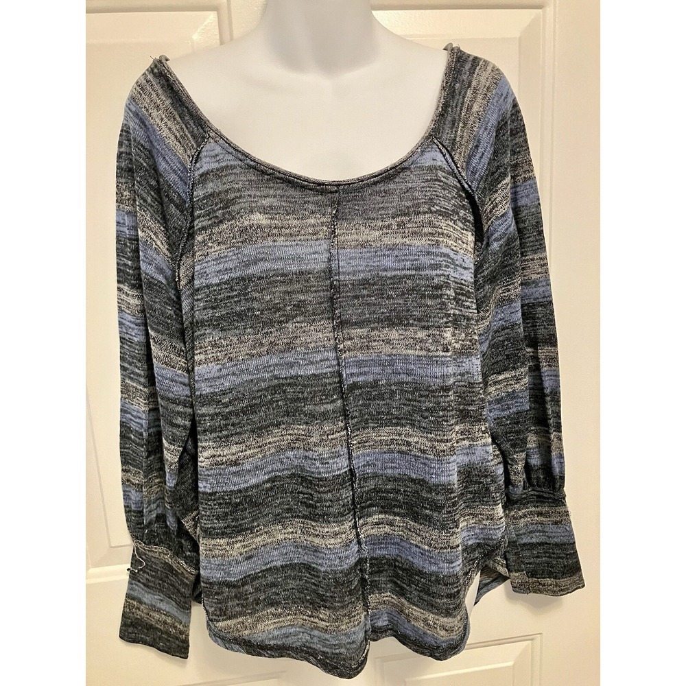 FREE PEOPLE Carolina Hacci Sweater Blue Stripe‎ Stretch Shirt Top XS Small